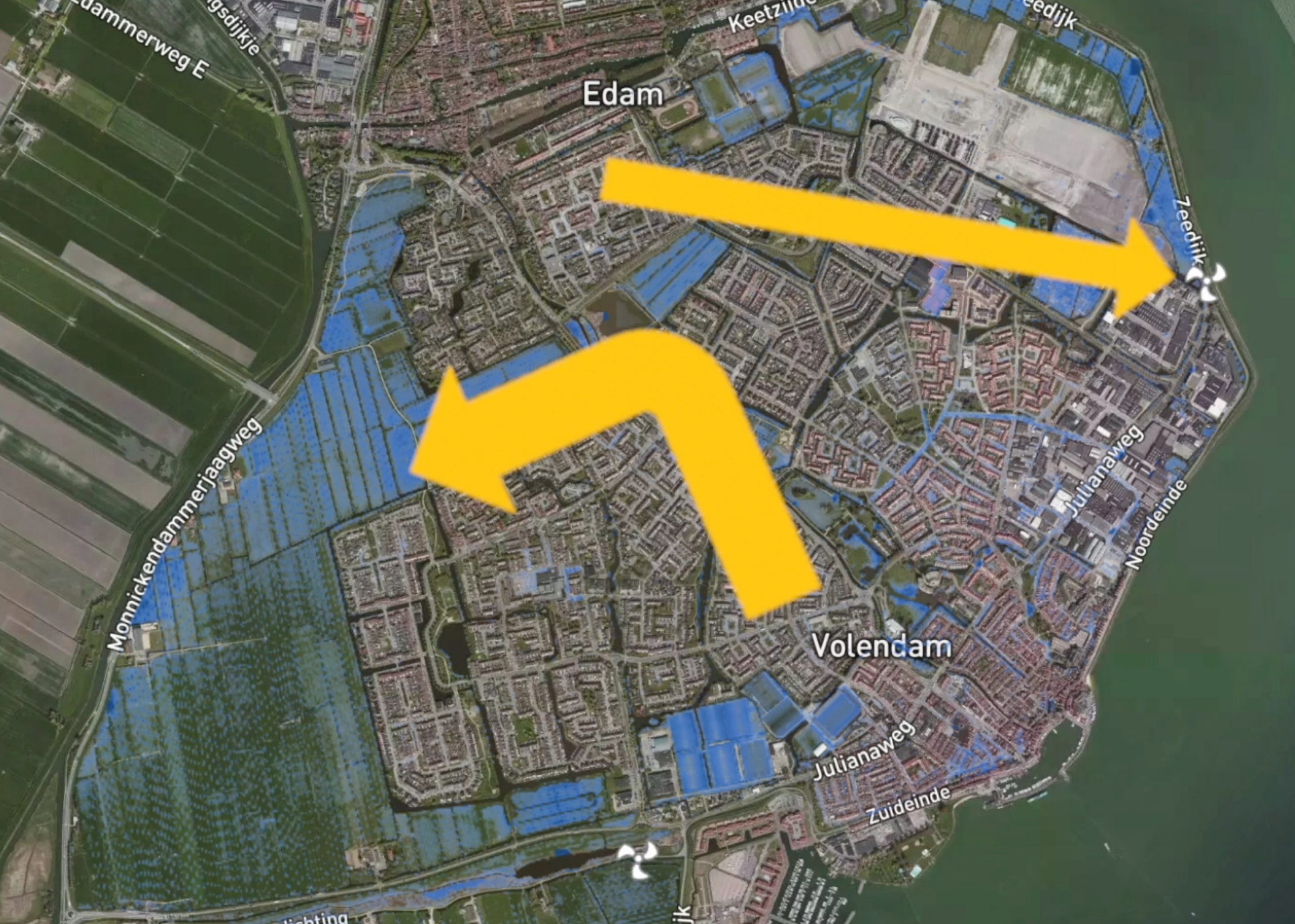 ‘Bij extreme neerslag stroomt een gebied ten westen van Volendam onder