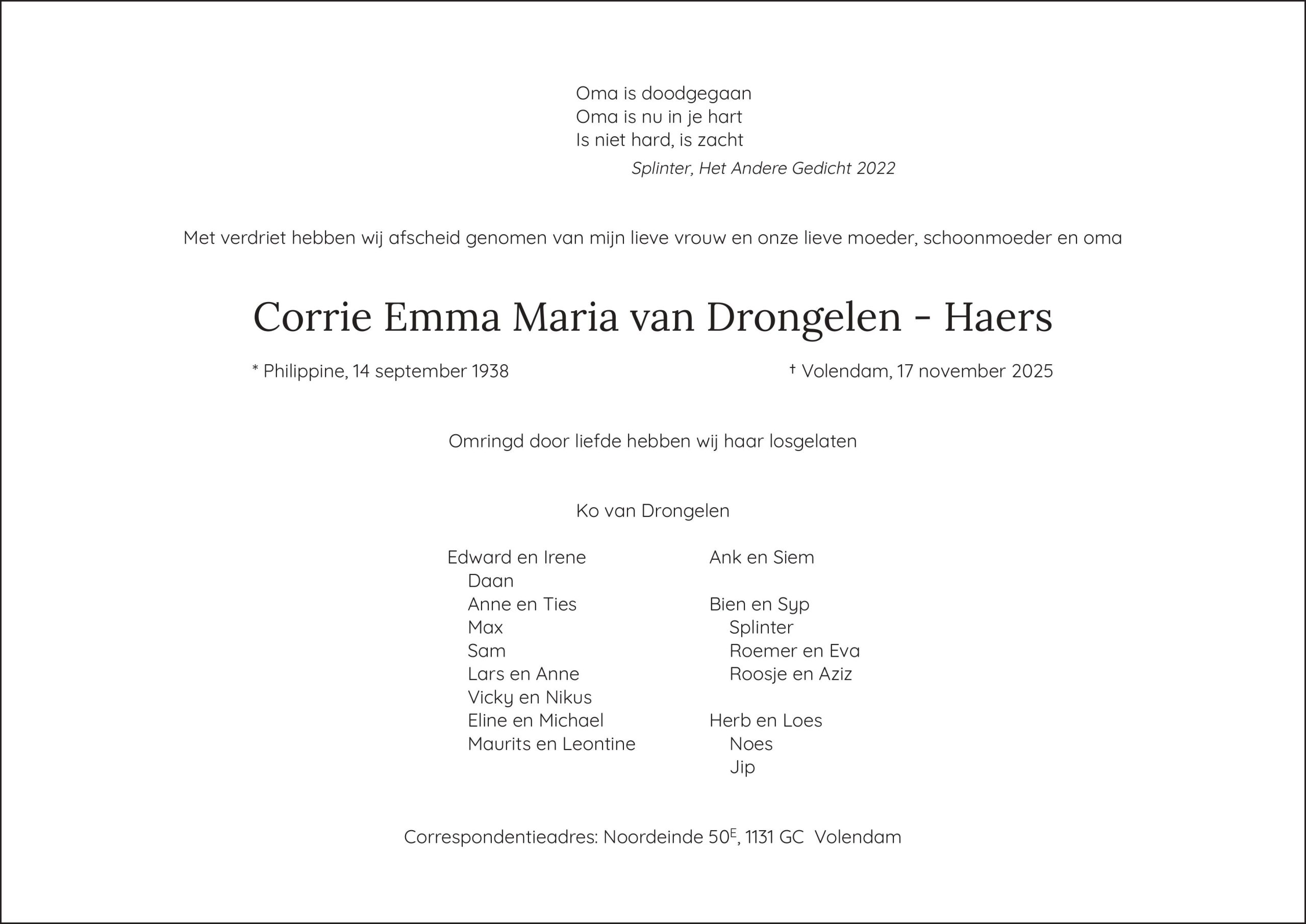 Mevr. C. van Drongelen – Haers