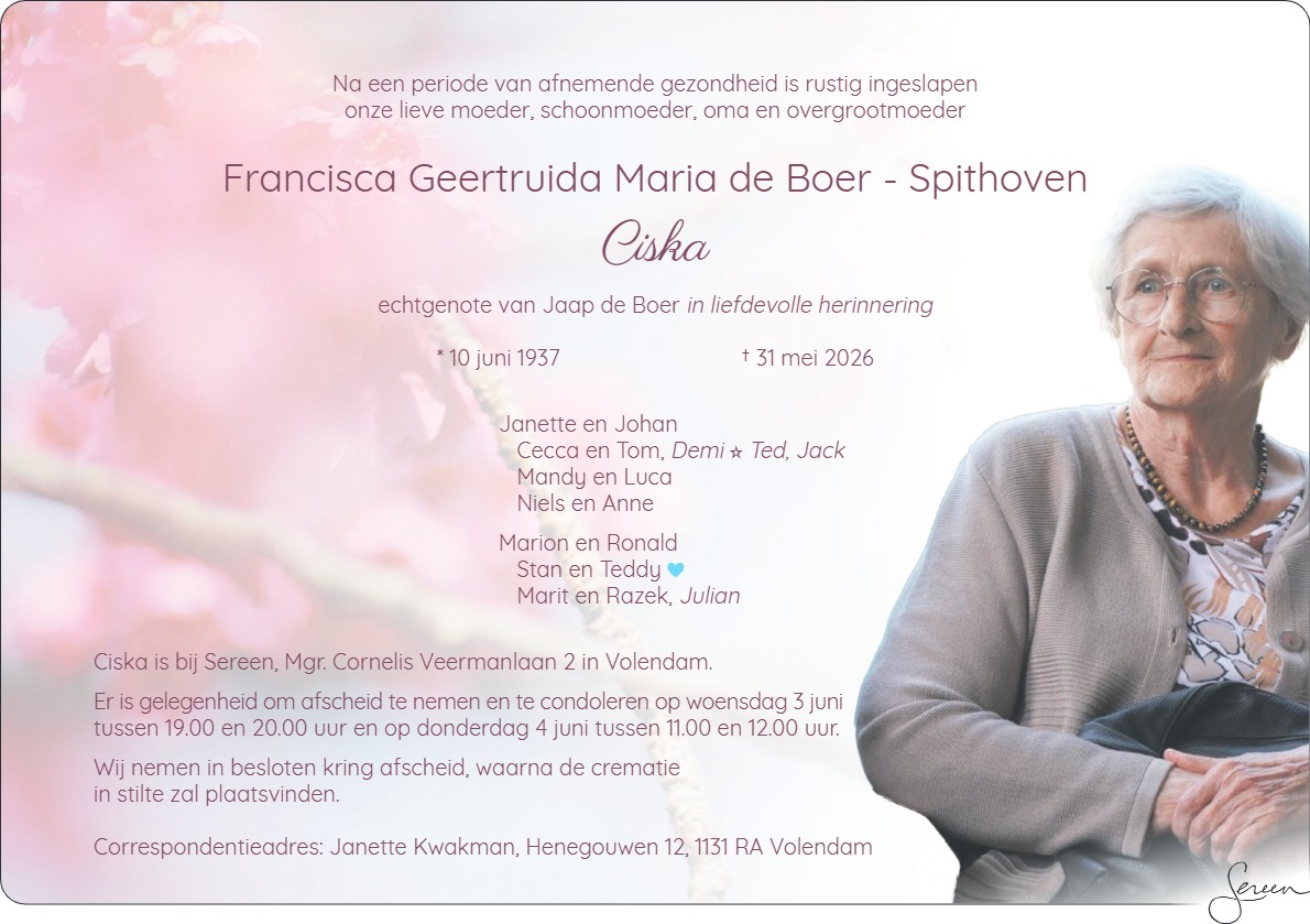 Mevr. F. de Boer – Spithoven